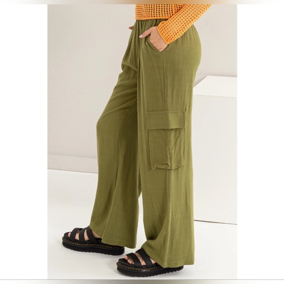 #48 🛑S,L BOHO CHIC TRENDY Wide Leg Linen Cargo Pants - Picture 16 of 16